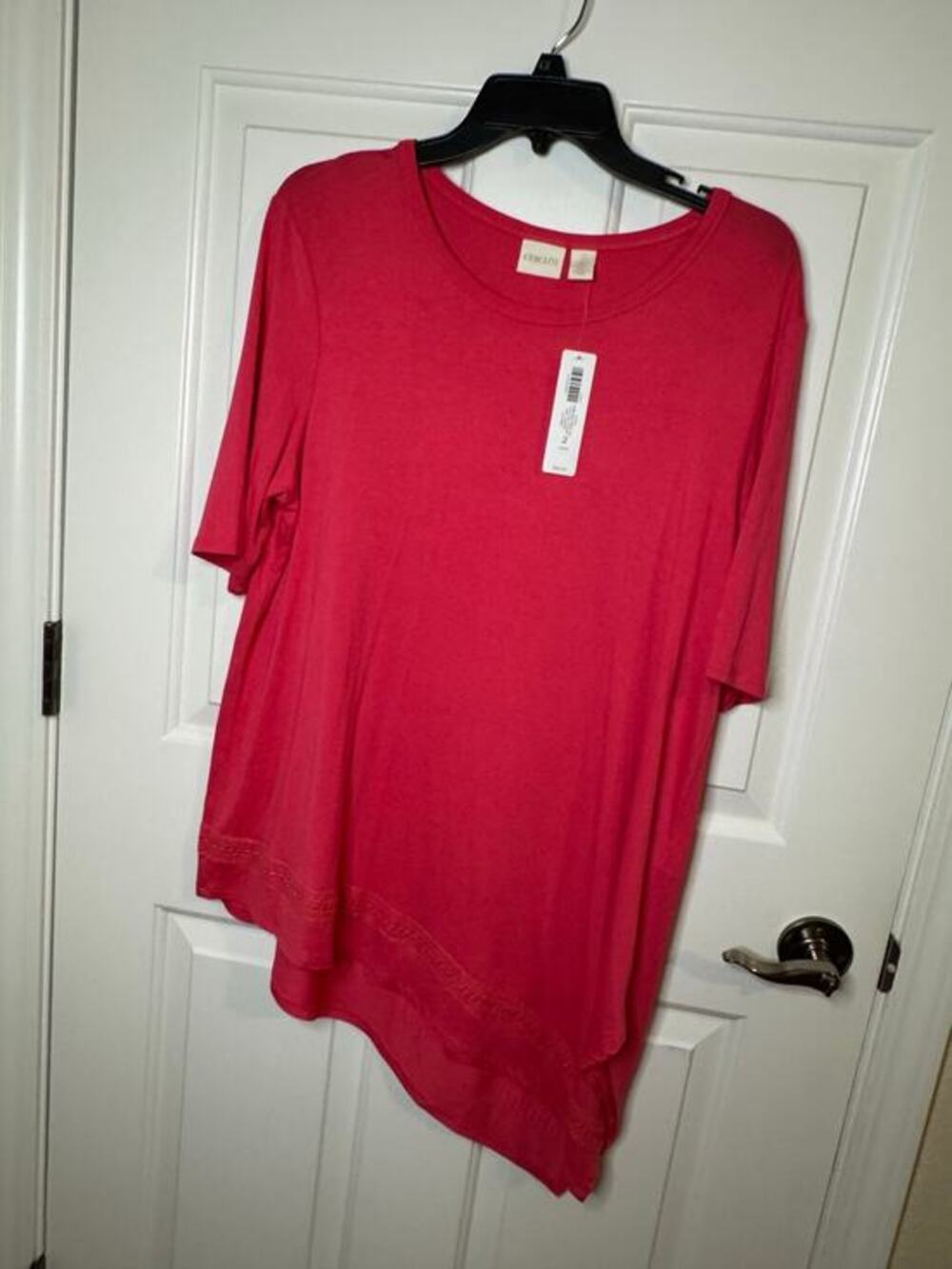 Chico's New Asymmetrical Crochet Hem Knit Top Wild Tuberrose Pink Size 2 (L/12)